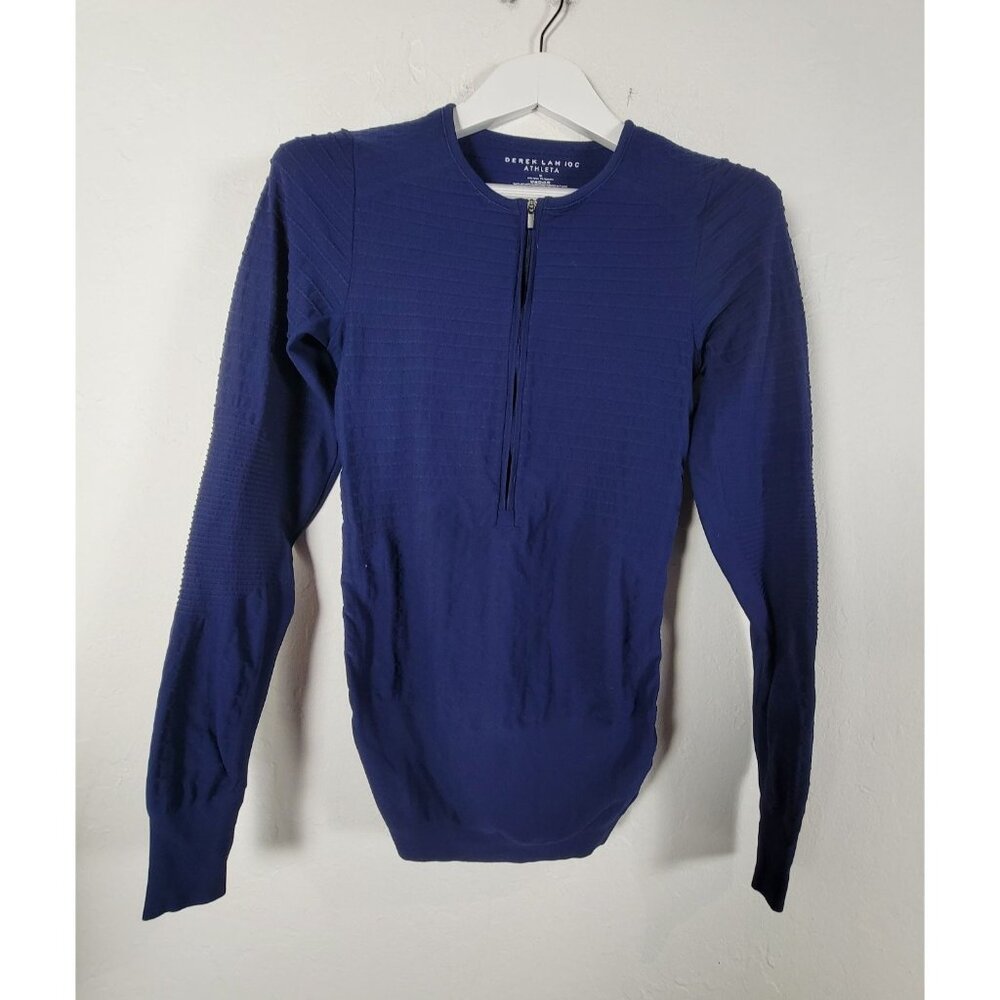 Derek Lam 10C Athleta Women Long Sleeve 1/2 Zip Texture Top Medium Navy Pullover